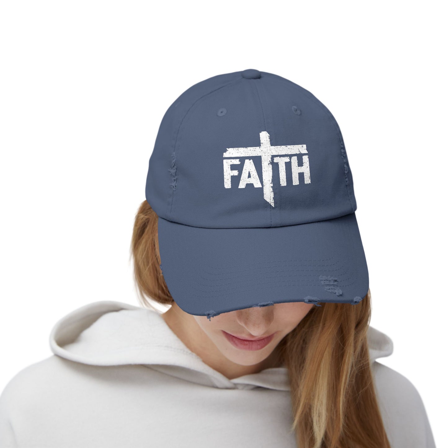 Faith Distressed Cap - Unisex, Casual Wear, Gift for Believers, Christian Accessory, Inspirational Hat, Everyday Style