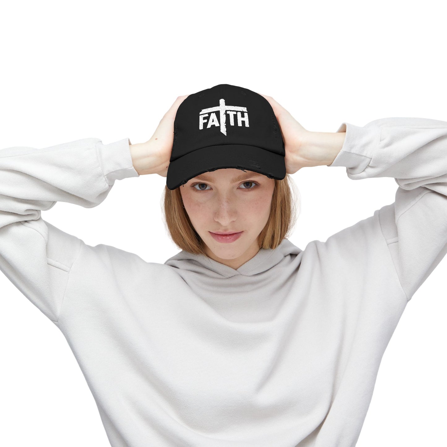 Faith Distressed Cap - Unisex, Casual Wear, Gift for Believers, Christian Accessory, Inspirational Hat, Everyday Style