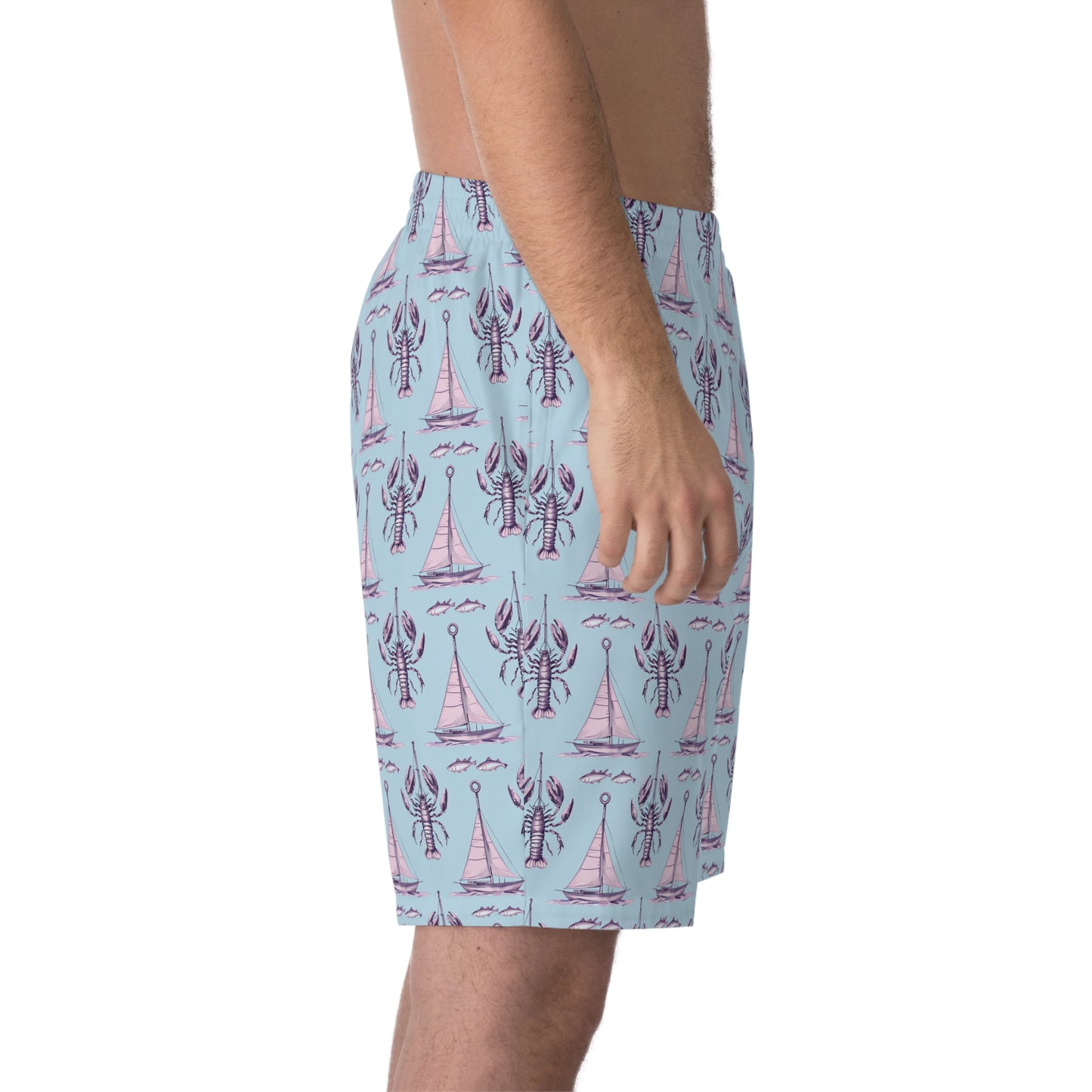 Lobster Print Beach Shorts, Summer Swimwear, Vacation Essentials, Men's Casual Shorts, Nautical Theme Swim Trunks
