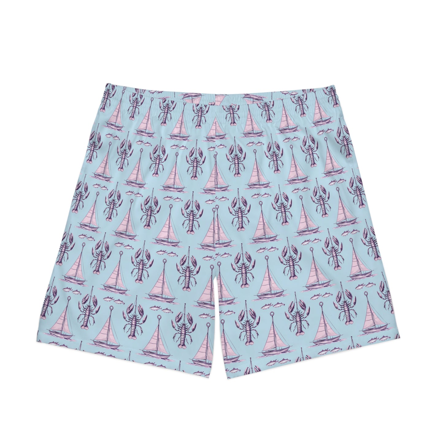 Lobster Print Beach Shorts, Summer Swimwear, Vacation Essentials, Men's Casual Shorts, Nautical Theme Swim Trunks