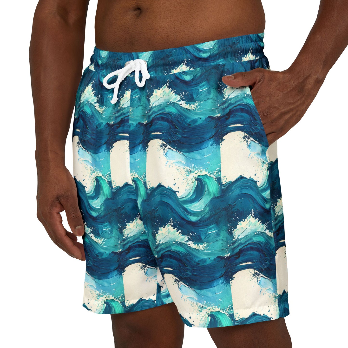 Ocean Wave Print Unisex Swim Shorts, Beachwear, Summer Essentials, Men’s Swim Trunks, Vacation Outfit, Poolside Fun