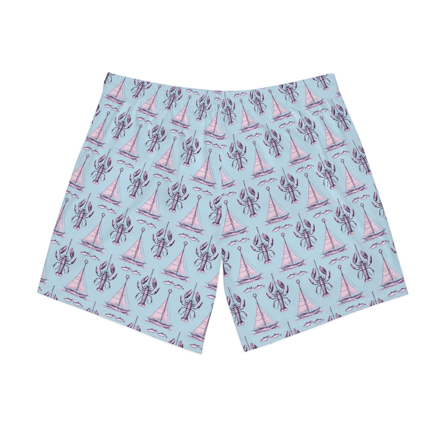 Lobster Print Beach Shorts, Summer Swimwear, Vacation Essentials, Men's Casual Shorts, Nautical Theme Swim Trunks