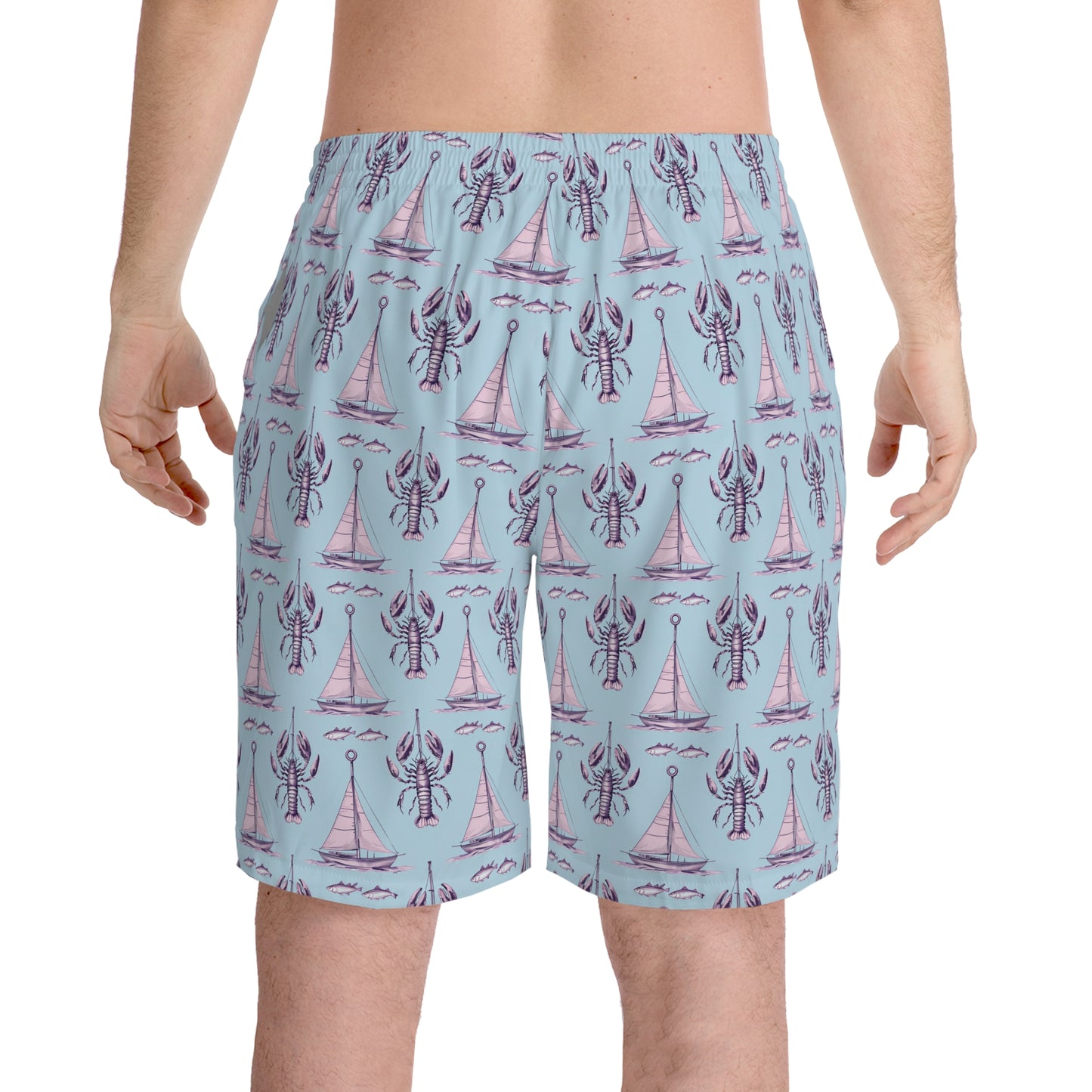 Lobster Print Beach Shorts, Summer Swimwear, Vacation Essentials, Men's Casual Shorts, Nautical Theme Swim Trunks