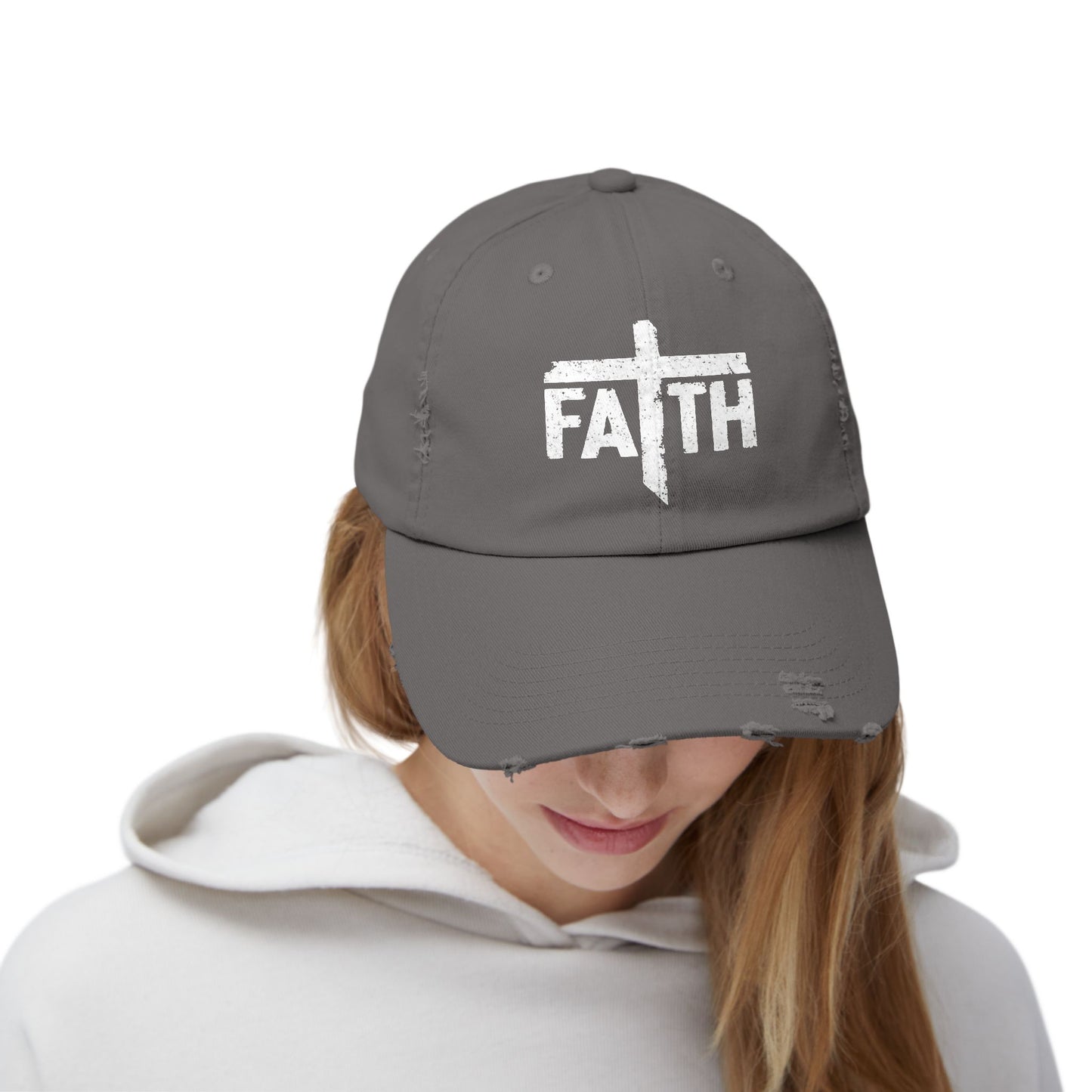 Faith Distressed Cap - Unisex, Casual Wear, Gift for Believers, Christian Accessory, Inspirational Hat, Everyday Style