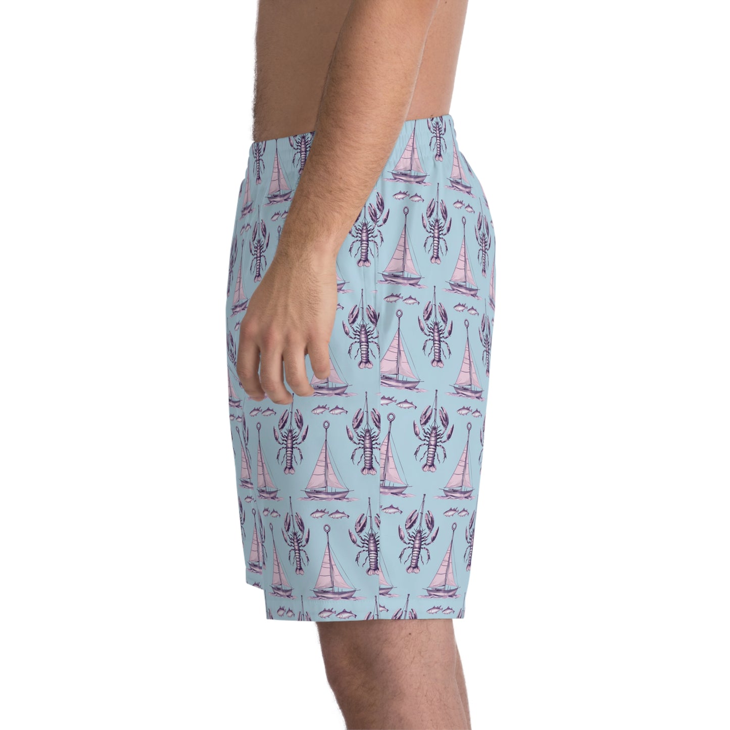 Lobster Print Beach Shorts, Summer Swimwear, Vacation Essentials, Men's Casual Shorts, Nautical Theme Swim Trunks