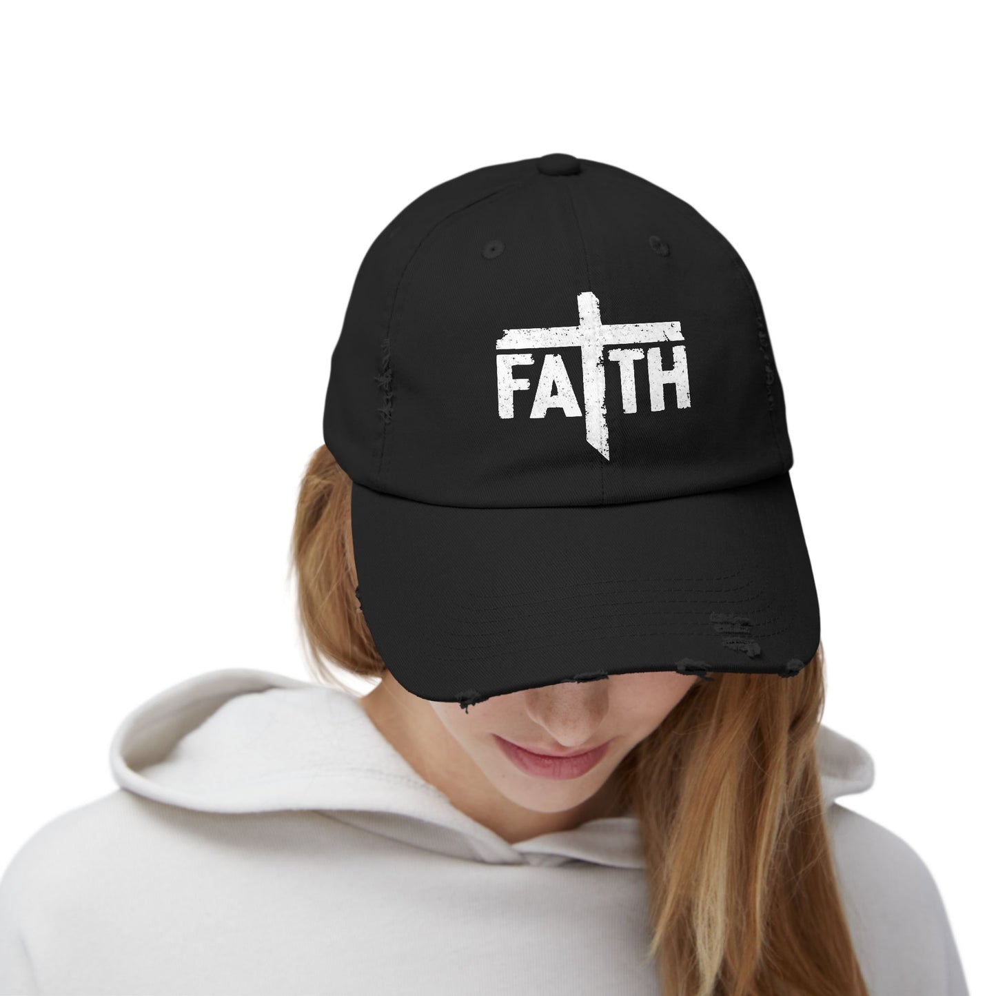 Faith Distressed Cap - Unisex, Casual Wear, Gift for Believers, Christian Accessory, Inspirational Hat, Everyday Style