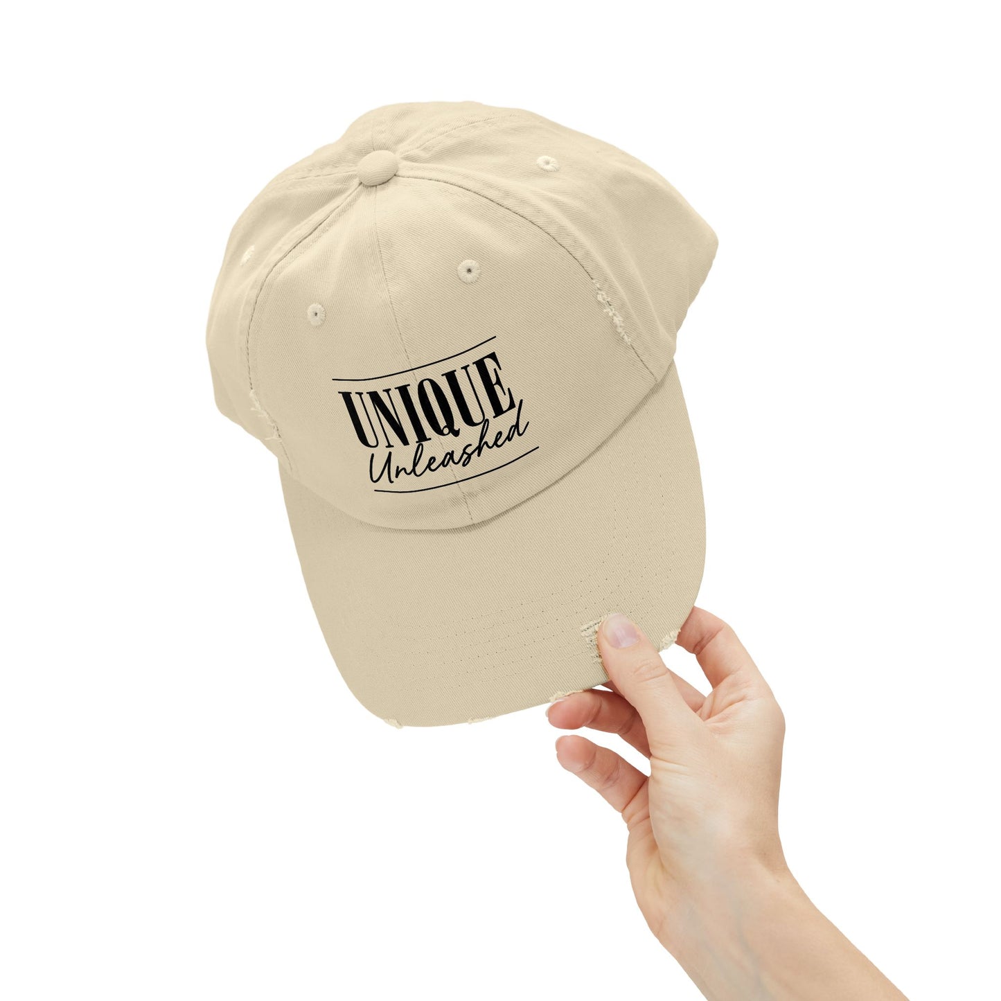 Unisex Distressed Cap with 'Unique Unleashed' Design, Trendy Hat for Casual Outings, Gifts for Friends and Family, Perfect for Summer [...]