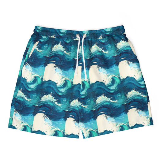 Ocean Wave Print Unisex Swim Shorts, Beachwear, Summer Essentials, Men’s Swim Trunks, Vacation Outfit, Poolside Fun