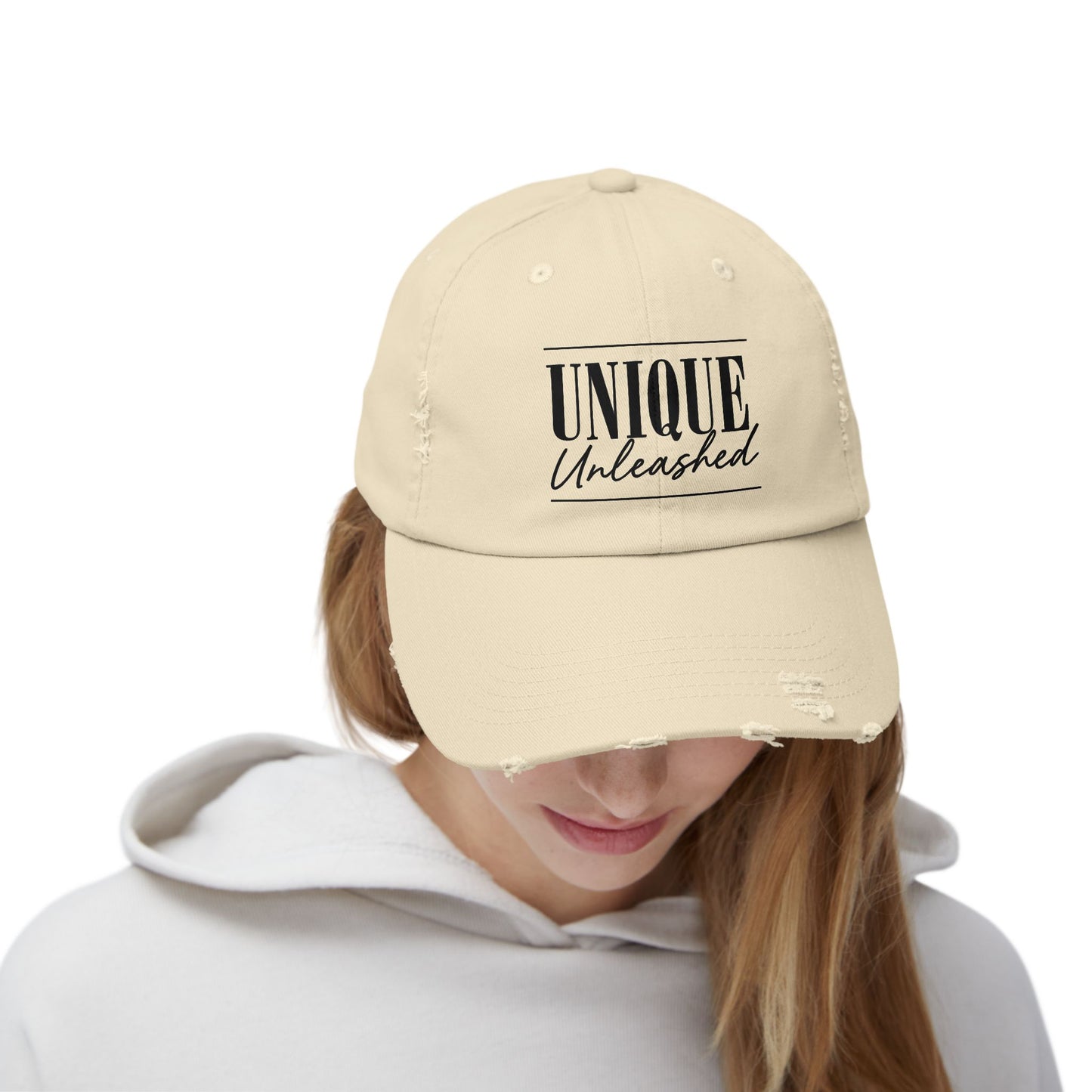 Unisex Distressed Cap with 'Unique Unleashed' Design, Trendy Hat for Casual Outings, Gifts for Friends and Family, Perfect for Summer [...]