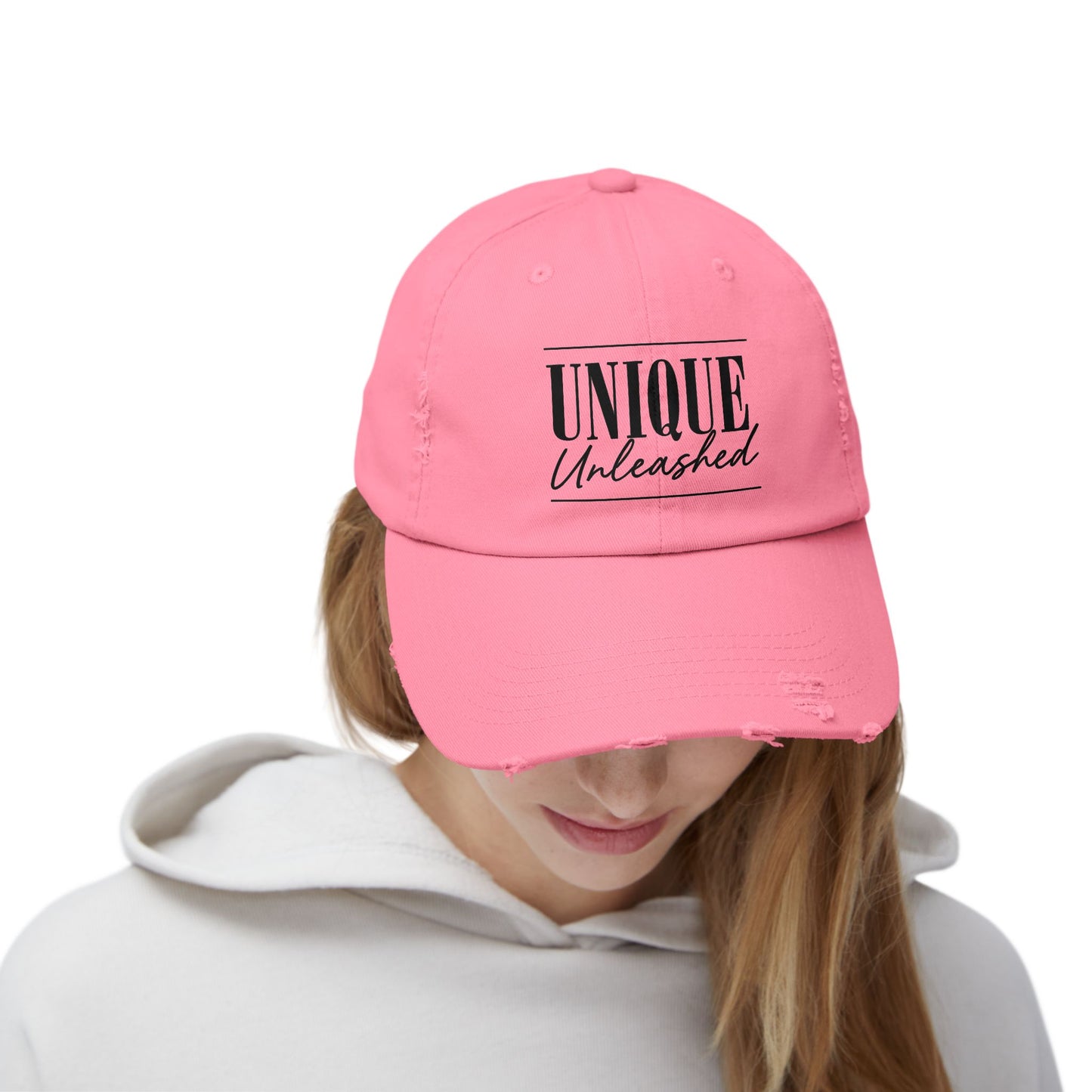 Unisex Distressed Cap with 'Unique Unleashed' Design, Trendy Hat for Casual Outings, Gifts for Friends and Family, Perfect for Summer [...]