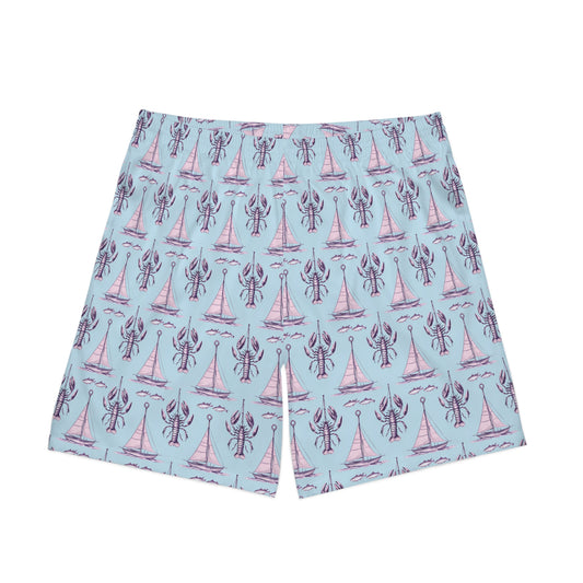 Lobster Print Beach Shorts, Summer Swimwear, Vacation Essentials, Men's Casual Shorts, Nautical Theme Swim Trunks