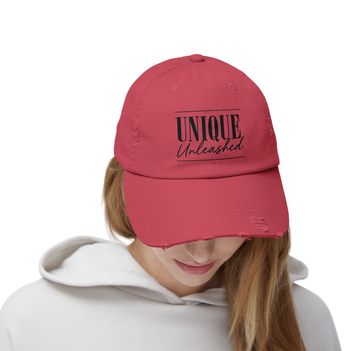 Unisex Distressed Cap with 'Unique Unleashed' Design, Trendy Hat for Casual Outings, Gifts for Friends and Family, Perfect for Summer [...]