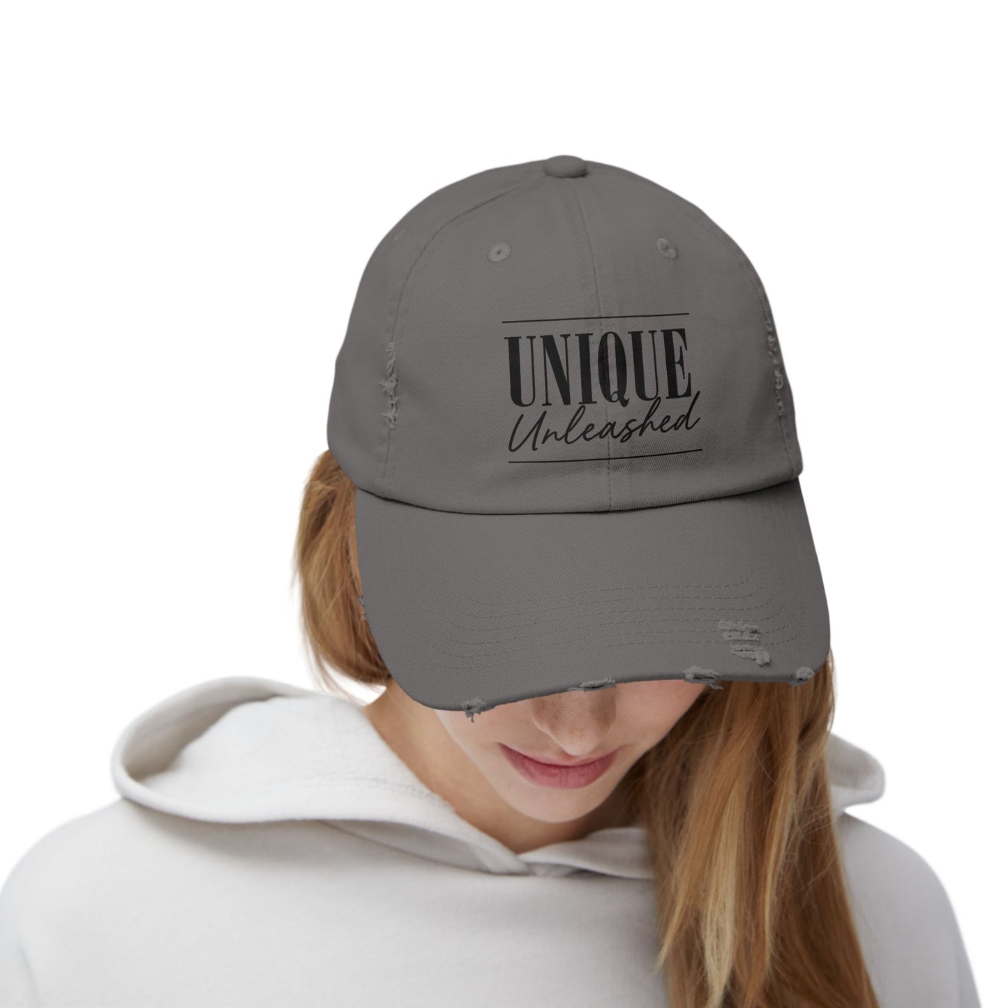 Unisex Distressed Cap with 'Unique Unleashed' Design, Trendy Hat for Casual Outings, Gifts for Friends and Family, Perfect for Summer [...]